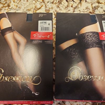 Fiore Stockings and hold-ups Lot of 4 Traditional Styles Size 4/L Black